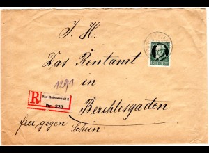 Bayern 1920, EF 60 Pf auf Einschreiben Brief v. Bad Reichenhall n. Berchtesgaden