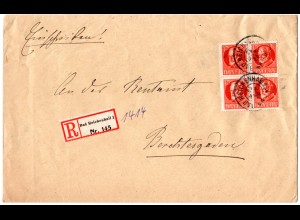 Bayern 1920, MeF 4er-Block 15 Pf. auf Einschreiben Brief v. Bad Reichenhall 