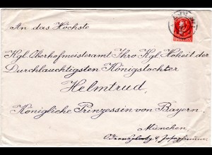 Bayern 1916, 15 Pf. auf Brief v. Regensburg an d. Königliche Prinzessin Helmtrud