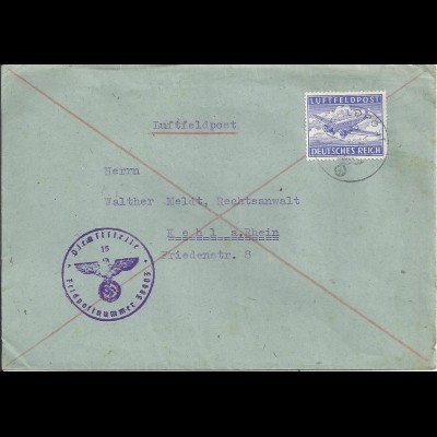 FP WK II 1942, Org. Todt Luftpost Brief m.FP Nr. 38903 u. Zulassungsmarke. #109