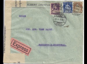 Schweiz 1917, Eilboten Express Brief v. Zürich m. Bayern Kriegs Zensur. #2653