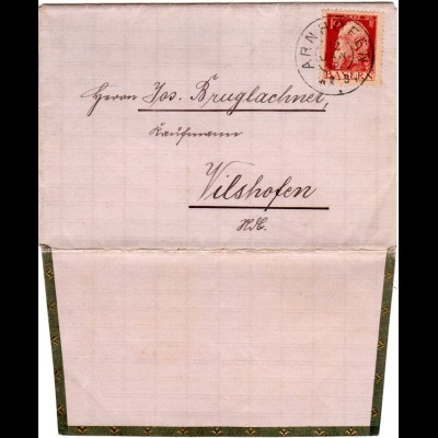 Bayern 1912, 10 Pf. auf Zier-Brief m. Goldornamenten v. K2 ARNHOFEN