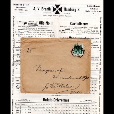DR 1896, 5 Pf. auf Drucksache Brief v. Hamburg n. DK m. interessantem Inhalt