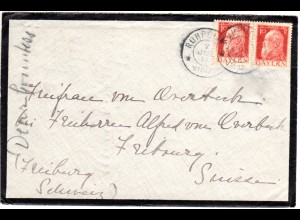 Bayern 1914, 2x10 Pf. auf Adels-Trauerbrief v. RUHPOLDING i.d. Schweiz