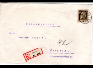 Bayern 1914, 40 Pf. auf Einschreiben Brief v. KITZINGEN 2