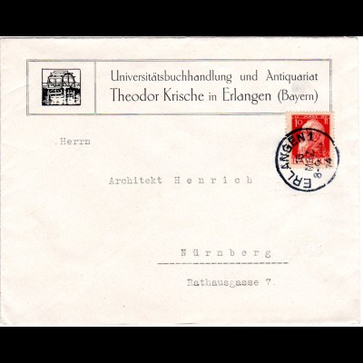 Bayern 1914, 10 Pf. auf illustriertem Firmen Brief v. Erlangen