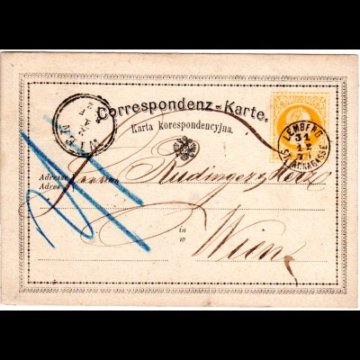 Österreich 1871, 2 Kr. Ganzsache m. Fingerhut Stpl. LEMBERG ST. ANNAGASSE