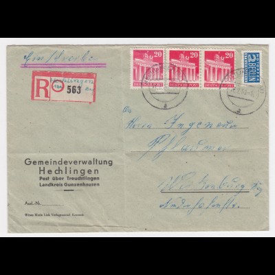 1950, Brief m. handschriftl. Not Einschreiben Zettel 13a Hechlingen Bay. #942