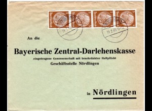 DR 1940, MeF 4x3 Pf. auf Brief v. MÖNCHSDEGGINGEN