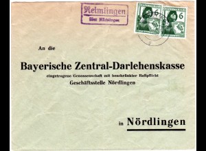 DR 1943, Landpost Stpl. REIMLINGEN über Nördlingen auf Brief m. MeF 2x6 Pf. 