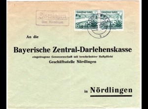 DR 1938, Landpost Stpl. ZISWINGEN über Nördlingen auf Brief m. MeF 2x6 Pf. WHW