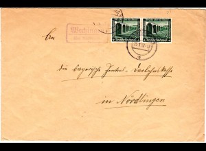 DR 1937, Landpost Stpl. Wechingen über Nördlingen auf Brief m. MeF 2x6 Pf. WHW