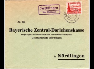 DR 1938, Landpost Stpl. HERBLINGEN über Nördlingen auf Brief m. 12 Pf. WHW