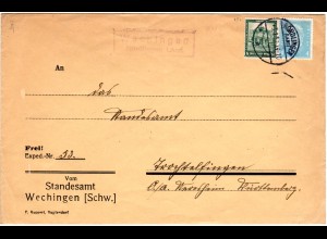 DR 1932, Landpost Stpl. WECHINGEN Nördlingen Land auf Amts Brief m. 4+8 Pf. 