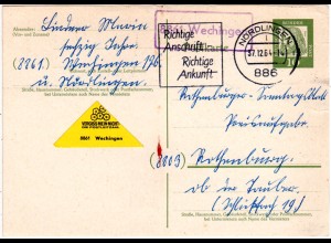 BRD 1964, Landpost Stpl. 8861 WECHINGEN über Nördlingen auf 10 Pf. Ganzsache 