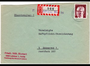 BRD, 1,90 M. auf Brief m. eingestempeltem 5204 LOHMAR Reko-Zettel