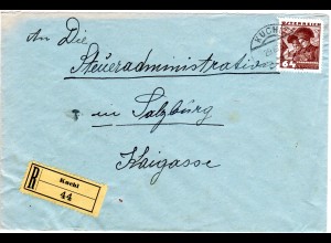 Österreich 1934, EF 64 Gr. auf Einschreiben Brief v. KUCHL