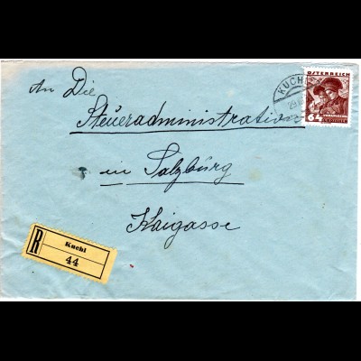 Österreich 1934, EF 64 Gr. auf Einschreiben Brief v. KUCHL