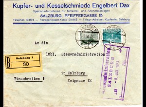 Österreich 1933, 12+64 Gr. auf Firmen Orts-Einschreiben Brief v. Salzburg