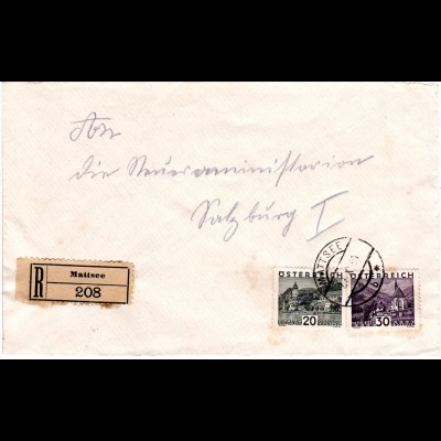 Österreich 1930, 20+30 Gr. auf Einschreiben Brief v. MATTSEE, Salzburg