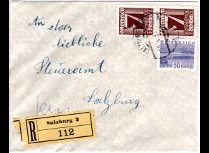 Österreich 1933, 2x7+50 Gr. auf Orts Einschreiben Brief v. Salzburg 3