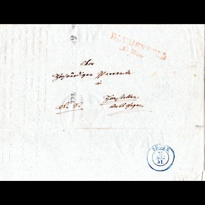 Baden 1851, roter L2 BLUMENFELD auf Faltbrief m. Inhalt
