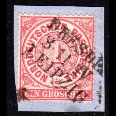 NDP 1 Gr. auf Briefstück m. Sachsen Bahnpost-L3 DRESDEN LEIPZIG