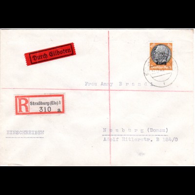 Elsass 1941, 100 Pf. auf Eilboten Express Brief v. Straßburg (Kat. 120 €).
