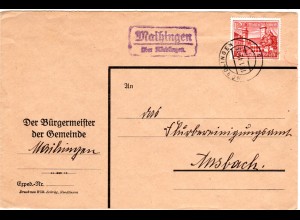 DR 1940, Landpost Stpl. MAIHINGEN über Nördlingen auf Bürgermeister Brief 