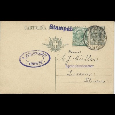 Italien 1923, 15 C. Ganzsache+5 C. zum Drucksachen Porto i.d. Schweiz. #2090