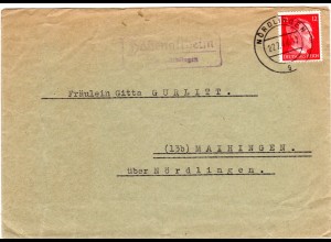 DR 1944, Landpost Stpl. HOHENALTHEIM über Nördlingen auf Brief m. 12 Pf.