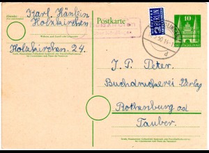BRD 1950, Landpost Stpl. 13b HOLZKIRCHEN über Nördlingen auf 10 Pf. Ganzsache