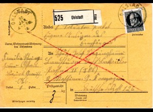 Bayern 1918, EF 25 Pf. auf Soldaten Paketkarte v. OHLSTADT