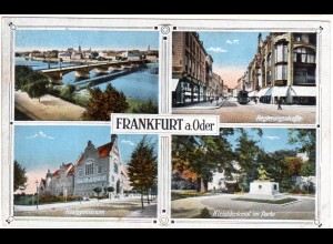 Frankfurt a. Oder, 1917 gebr. Mehrbild Farb-AK u.a.m. Trambahn u. Gymnasium 