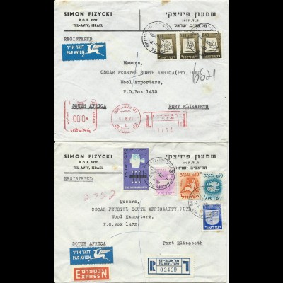 Israel, 2 Einschreiben Luftpost Brief v. Tel Aviv n. Südafrika. 1x Express #1223
