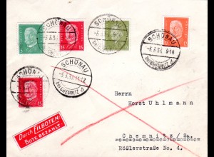 DR 1933, 5 Marken auf Eilboten Brief v. SCHÖNAU b. Chemnitz b. 