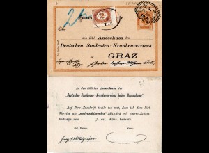 Österreich 1900, 2 Kr. Orts Ganzsache GRAZ m. 2 Heller Portomarke. 2 Währungen!