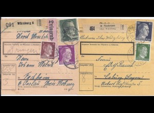 DR 1942, Würzburg u. Neubrunn, 2 Paketkarten, 1x "Dringend". #2206