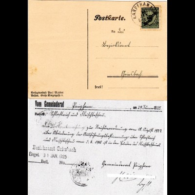 DR 1925, 5 Pf. auf Gemeinde Karte v. POIGHAM m. Bürgermeister Unterschrift