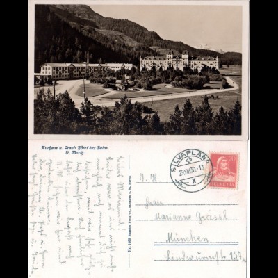 Schweiz St. Moritz, Grand Hotel des Bains, 1930 gebr. sw-AK