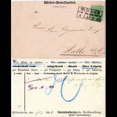 DR 1883, 3 Pf. auf attraktiver Drucksache Karte m. R3 HILDESHEIM IN HANNOVER