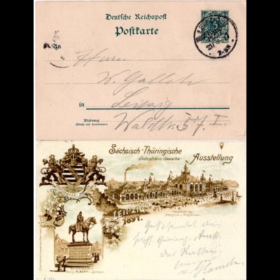 DR 1897, 5 Pf Privat Ganzsache Sächs.-Thür. Ausstellung m entspr. Leipzig SoStpl