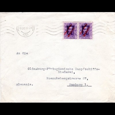 Tanger Marokko, Spanische Post, Paar 20 C. m. Überdruck auf Brief n. Deutschland