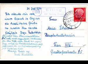 BRD 1954, Landpost Stpl. 13b ETTING über Neuburg auf Karte m. 20 Pf. Heuss