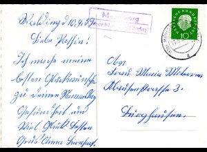 BRD 1959, Landpost Stpl. MAUERBERG über Mühldorf auf Karte m. 10 Pf. 
