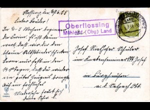 DR 1933, Landpost Stpl. OBERFLOSSING Mühldorf Land auf Karte m. 6 Pf.
