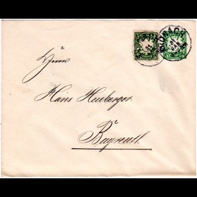 Bayern 1901, 5 Pf. auf 5 Pf. Privat Ganzsache Brief v. Kronach n. Bayreuth