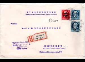 Bayern 1920, 2x20+10 Pf. Freistaat auf portorichtigem Orts Reko Brief v. München