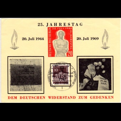 BRD 1969, Gedenkblatt 25. Jahrestag Dt. Widerstand m. entspr. Sonderstempel