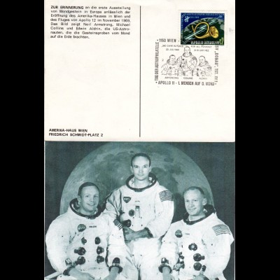 Apollo 11, 1. Mensch auf dem Mond, Österreich Erinnerungskarte m. Sonderstempel